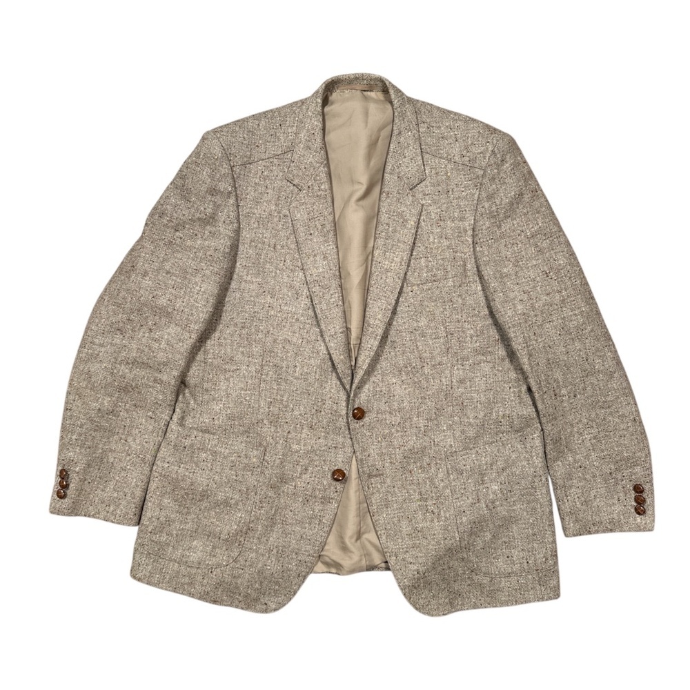 Vintage 80s Tweed Donegal Woven Flannel Beige Finland Made Sport Coat Mens 46 R